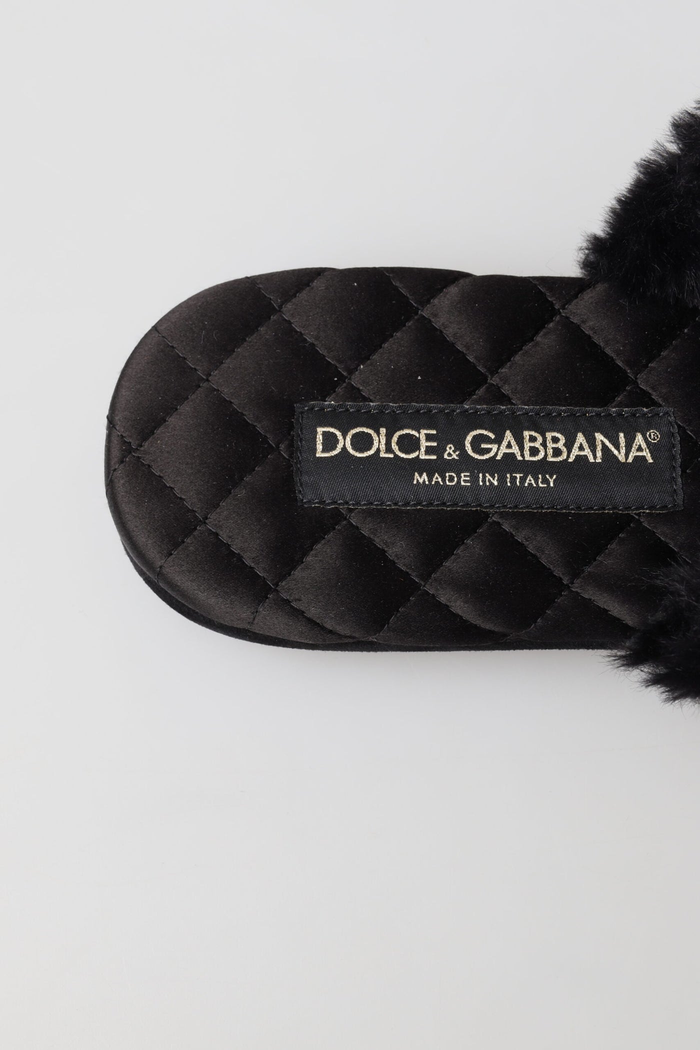 Black Fur DG Logo House Slippers Slides Shoes