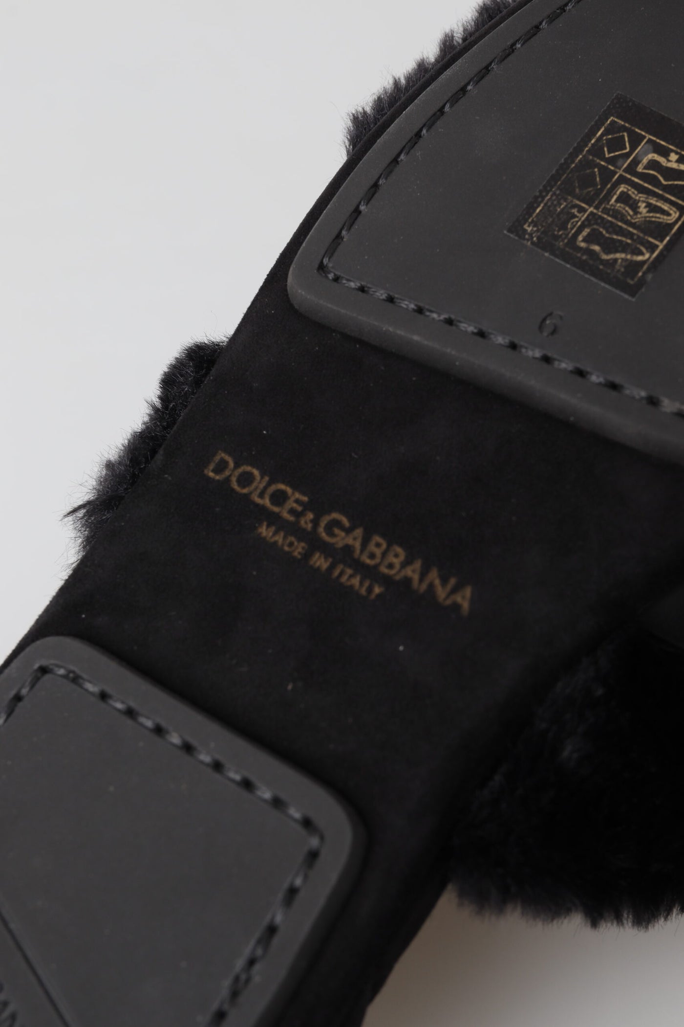 Black Fur DG Logo House Slippers Slides Shoes