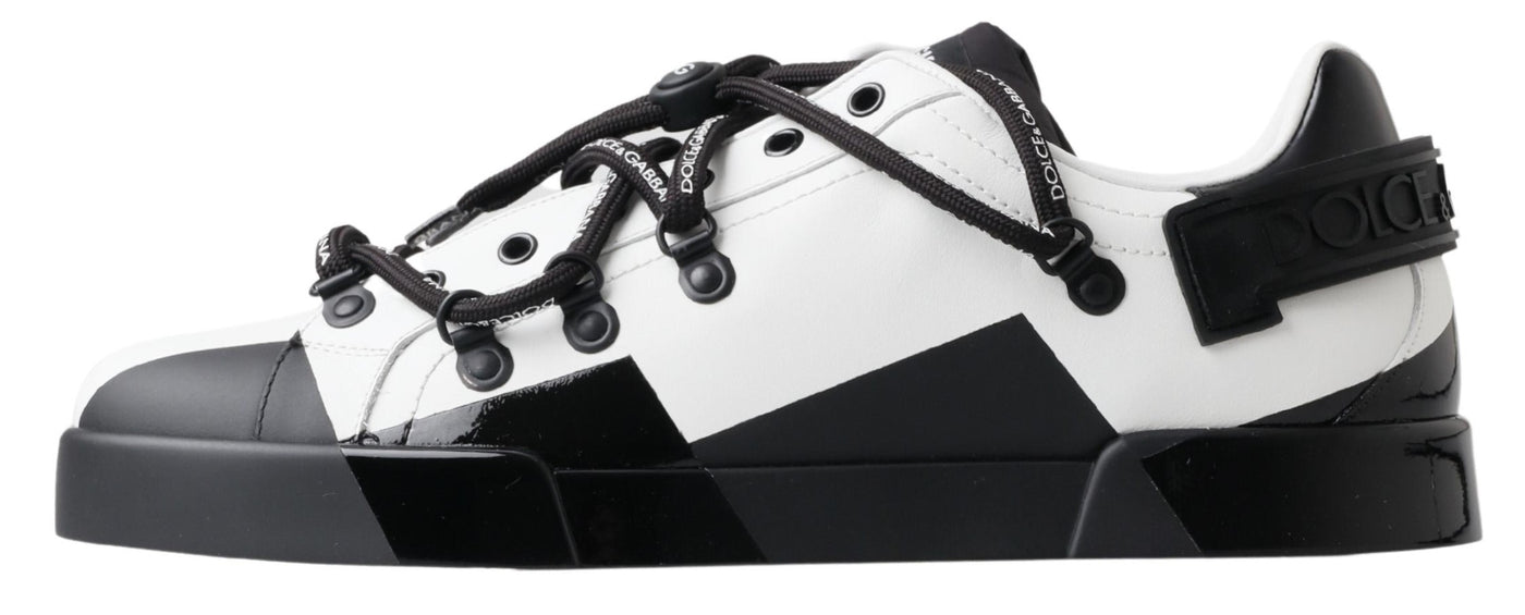 White Black Portofino Leather Sneakers Shoes