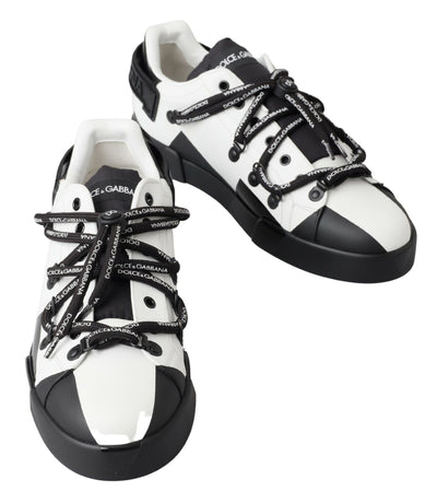 White Black Portofino Leather Sneakers Shoes