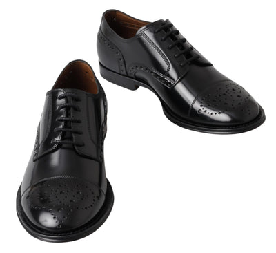 Black Leather Oxford Wingtip Formal Derby Shoes