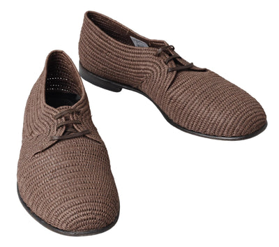 Brown Rafia Lace Up Casual Men Derby Shoes