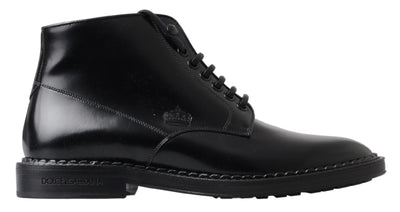 Black Leather Men Short Boots Lace Up Shoes