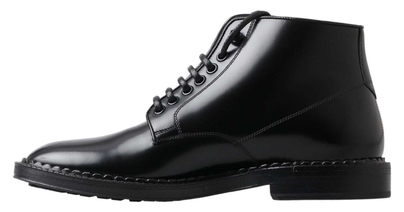 Black Leather Men Short Boots Lace Up Shoes