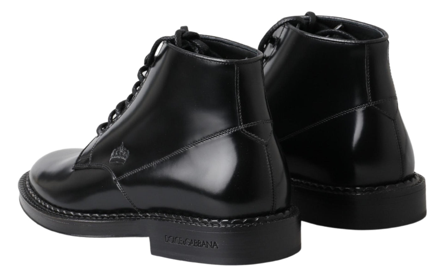 Black Leather Men Short Boots Lace Up Shoes