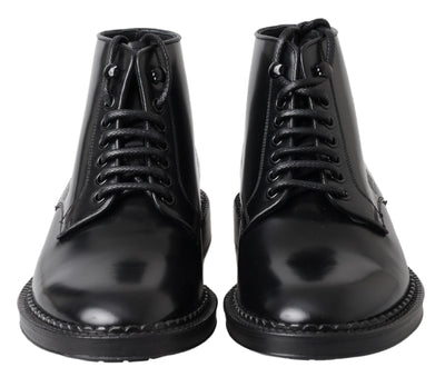 Black Leather Men Short Boots Lace Up Shoes