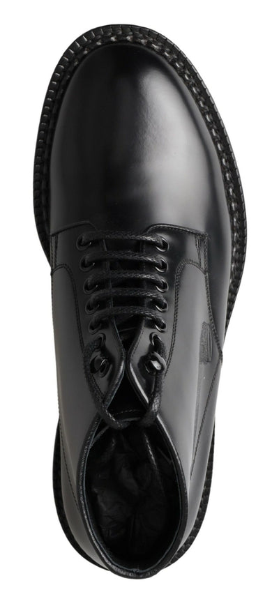 Black Leather Men Short Boots Lace Up Shoes