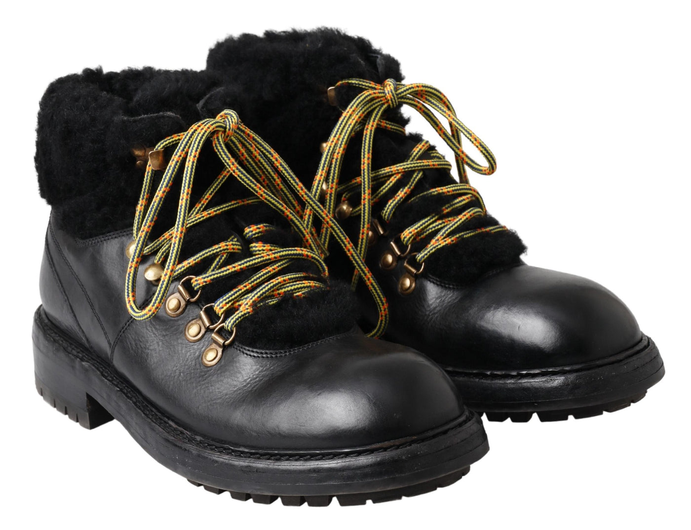 Black Leather Bernini Shearling Boots Shoes