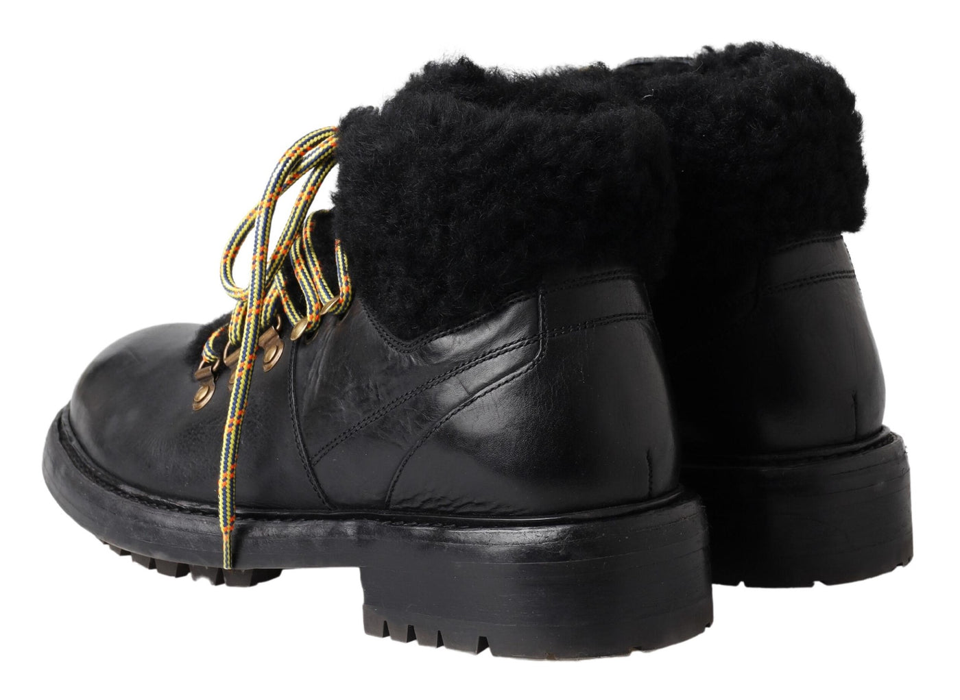 Black Leather Bernini Shearling Boots Shoes