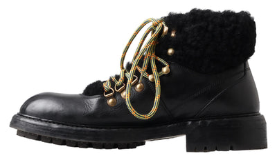 Black Leather Bernini Shearling Boots Shoes