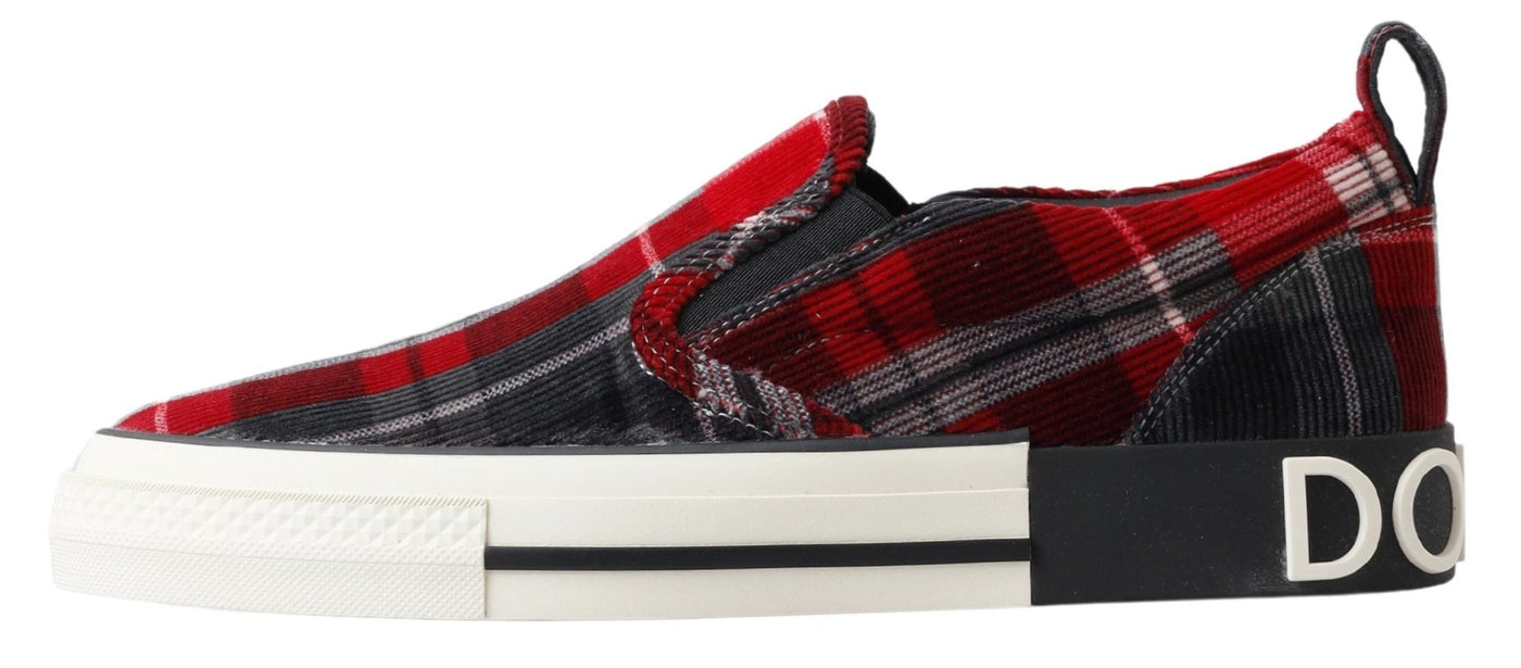 Red White Checkered Slip On Sneakers Men Shoes