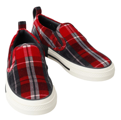 Red White Checkered Slip On Sneakers Men Shoes