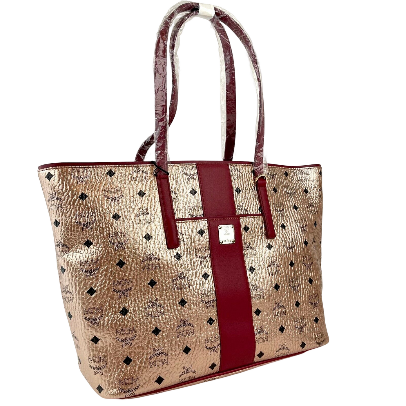 MCM Chamoagne Women's Gold Monogram Visetos Canvas Medium Tote Bag