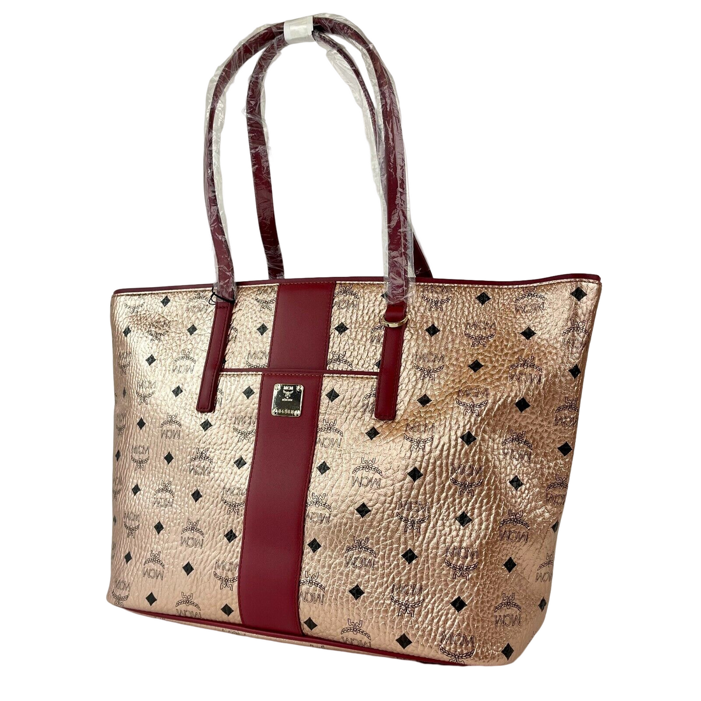 MCM Chamoagne Women's Gold Monogram Visetos Canvas Medium Tote Bag