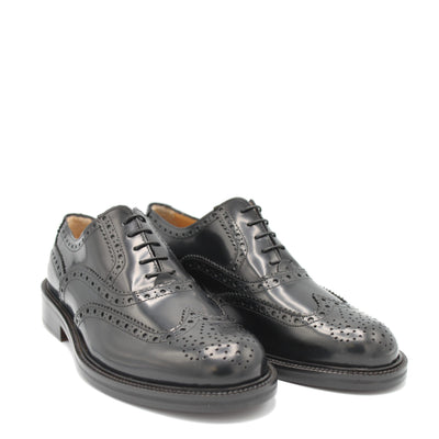 Black Spazzolato Leather Mens Laced Full Brogue Shoes