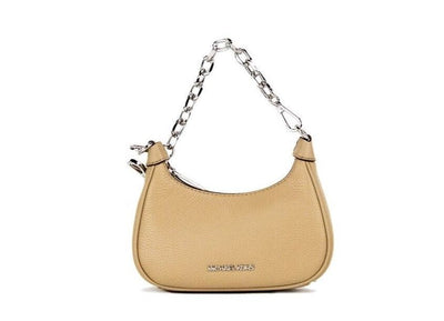 Cora Mini Camel Pebbled Leather Zip Pouchette Crossbody Handbag