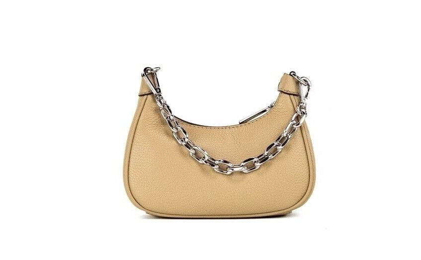 Cora Mini Camel Pebbled Leather Zip Pouchette Crossbody Handbag