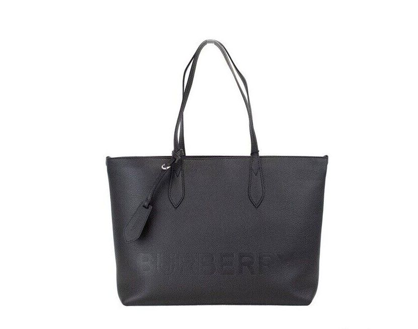 Ardwell Medium Black Logo Branded Pebble Leather Shoulder Tote Handbag