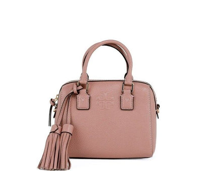 Thea Mini Pink Moon Pebbled Leather Web Satchel Crossbody Bag