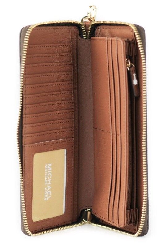 Jet Set Travel Large Brown Signature Continental Wristlet Wallet