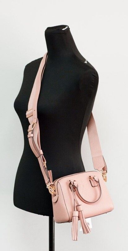 Thea Mini Pink Moon Pebbled Leather Web Satchel Crossbody Bag