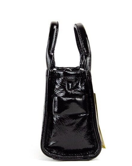 The Shiny Crinkle Micro Tote Black Leather Crossbody Bag Handbag