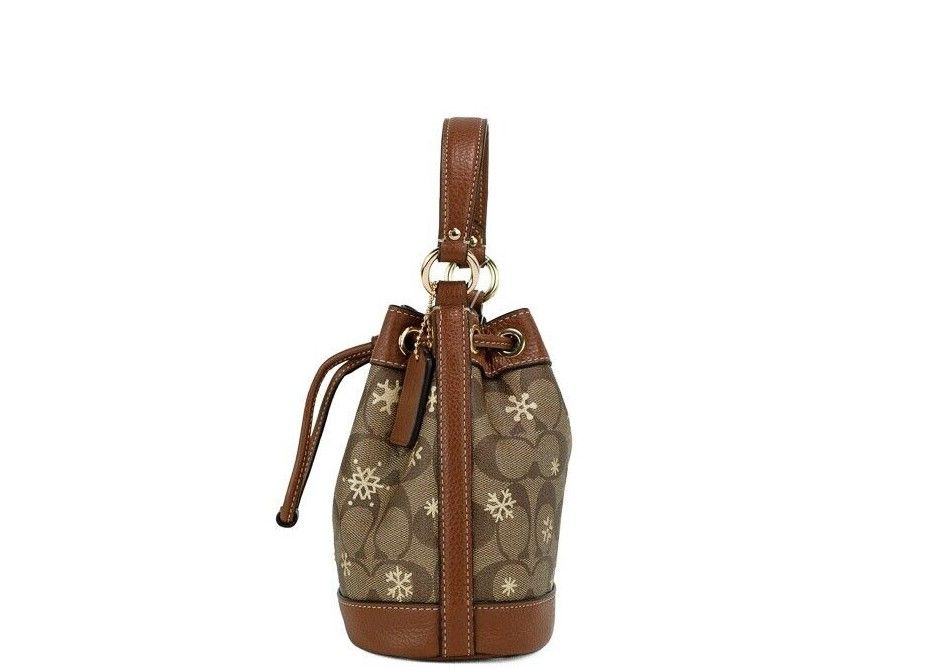 Dempsey 15 Small Snowflake Print Khaki Coated Canvas Bucket Bag