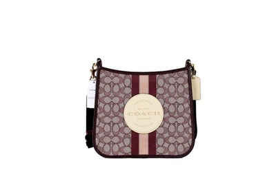 Dempsey Wine Signature Jacquard Canvas Patch File Crossbody Bag