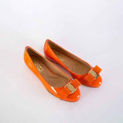 Varina Orange Leather Ballerinas