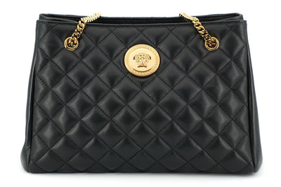 Black Quilted Nappa Leather Medusa Tote Handbag