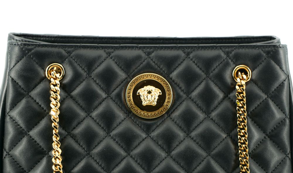 Black Quilted Nappa Leather Medusa Tote Handbag