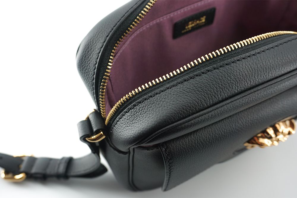 Black Calf Leather Camera Shoulder Bag