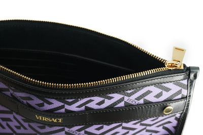 Violet Leather Greca Shoulder Bag