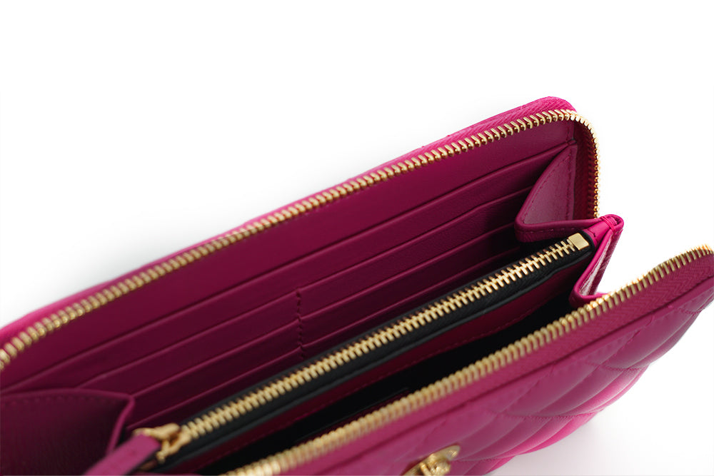 Purple Leather Long Zip Around Wallet