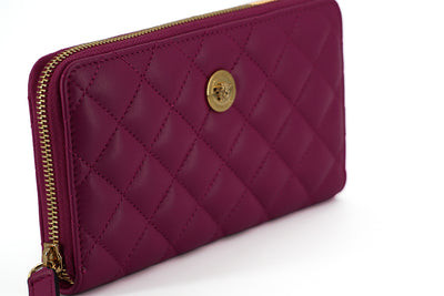 Purple Leather Long Zip Around Wallet