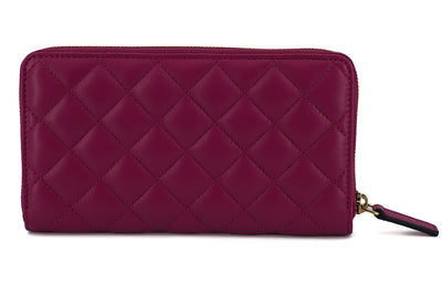 Purple Leather Long Zip Around Wallet