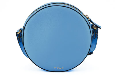 Blue Calf Leather Round Disco Shoulder Bag