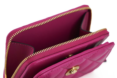 Purple Nappa Leather Bifold Zip Around Wallet