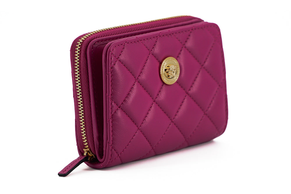 Purple Nappa Leather Bifold Zip Around Wallet