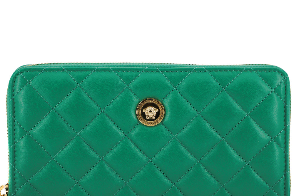 Green Leather Long Zip Around Wallet