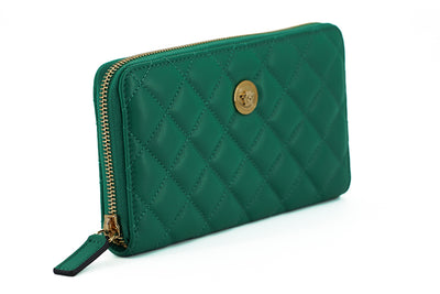 Green Leather Long Zip Around Wallet