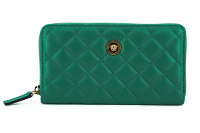 Green Leather Long Zip Around Wallet