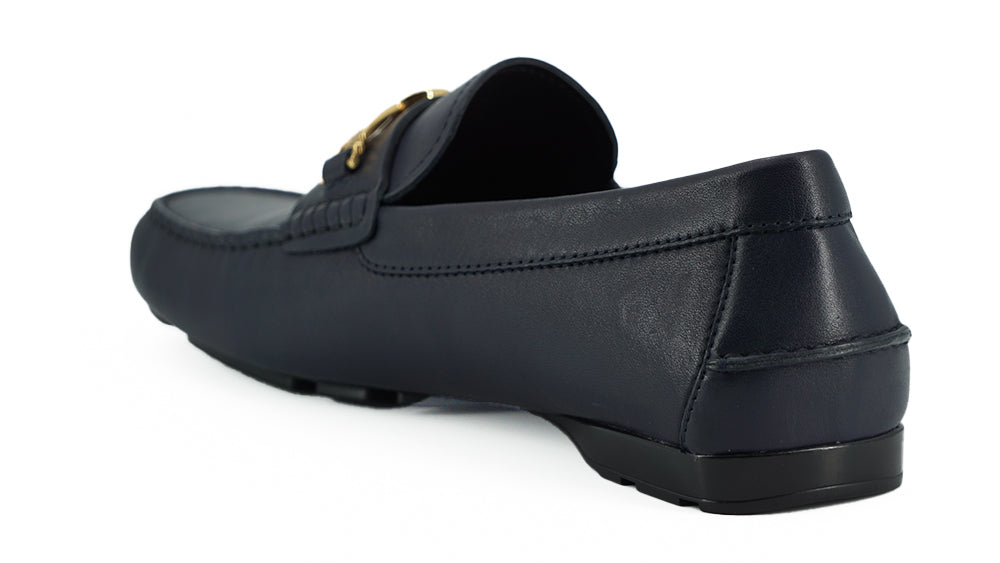 Navy Blue Calf Leather Loafers Shoes