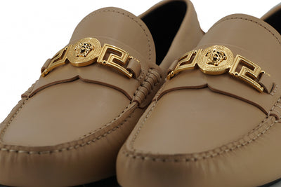 Beige Calf Leather Loafers Shoes