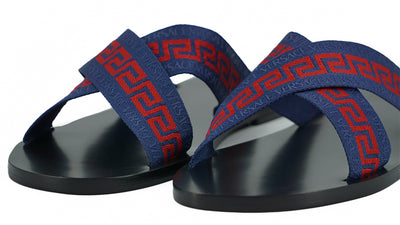 Blue Greca Ribbon Sandals