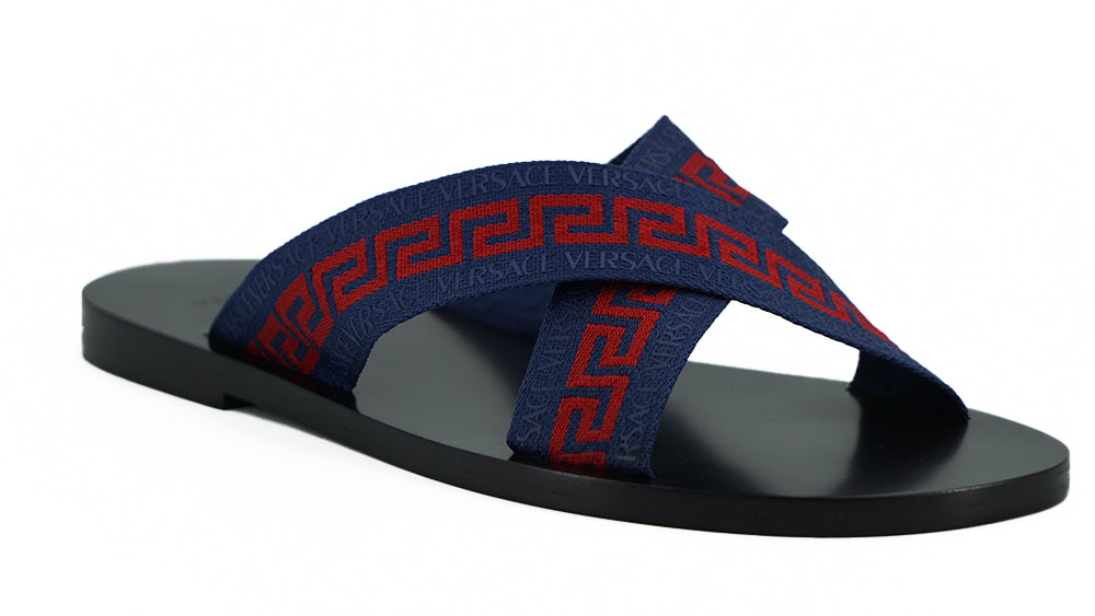 Blue Greca Ribbon Sandals