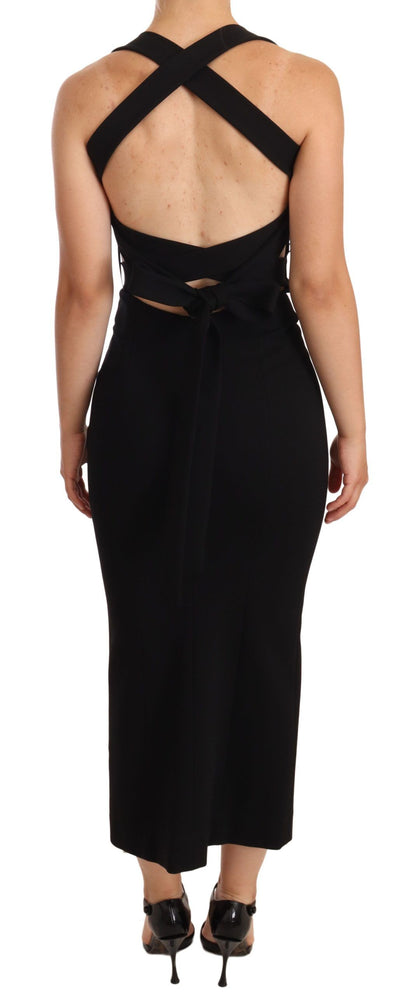 Black Stretch Halter Sleeveless Sheath Dress