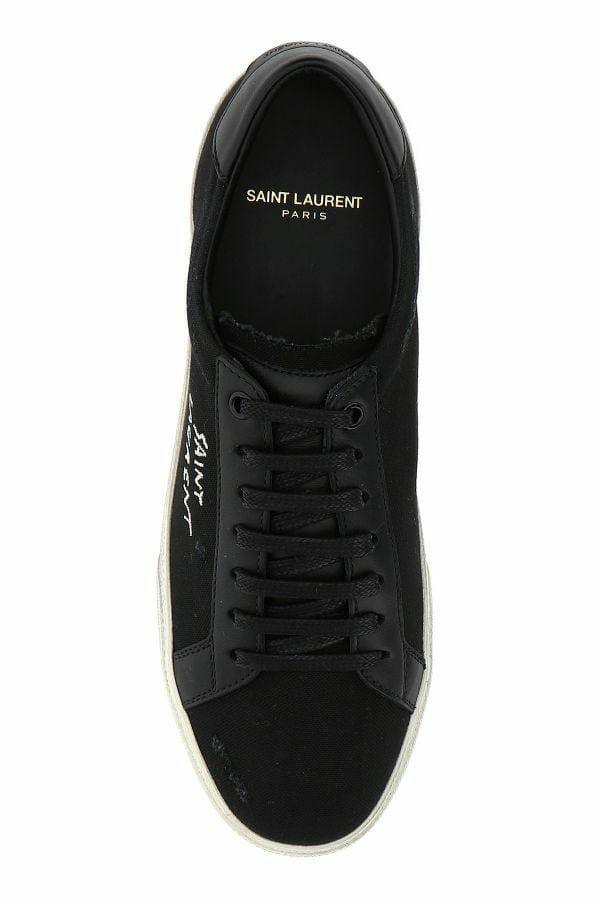 Black Canvas & Leather Low Top Sneakers