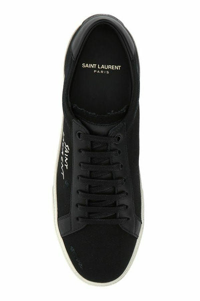 Black Canvas & Leather Low Top Sneakers