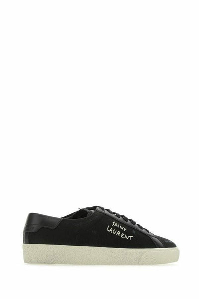 Black Canvas & Leather Low Top Sneakers